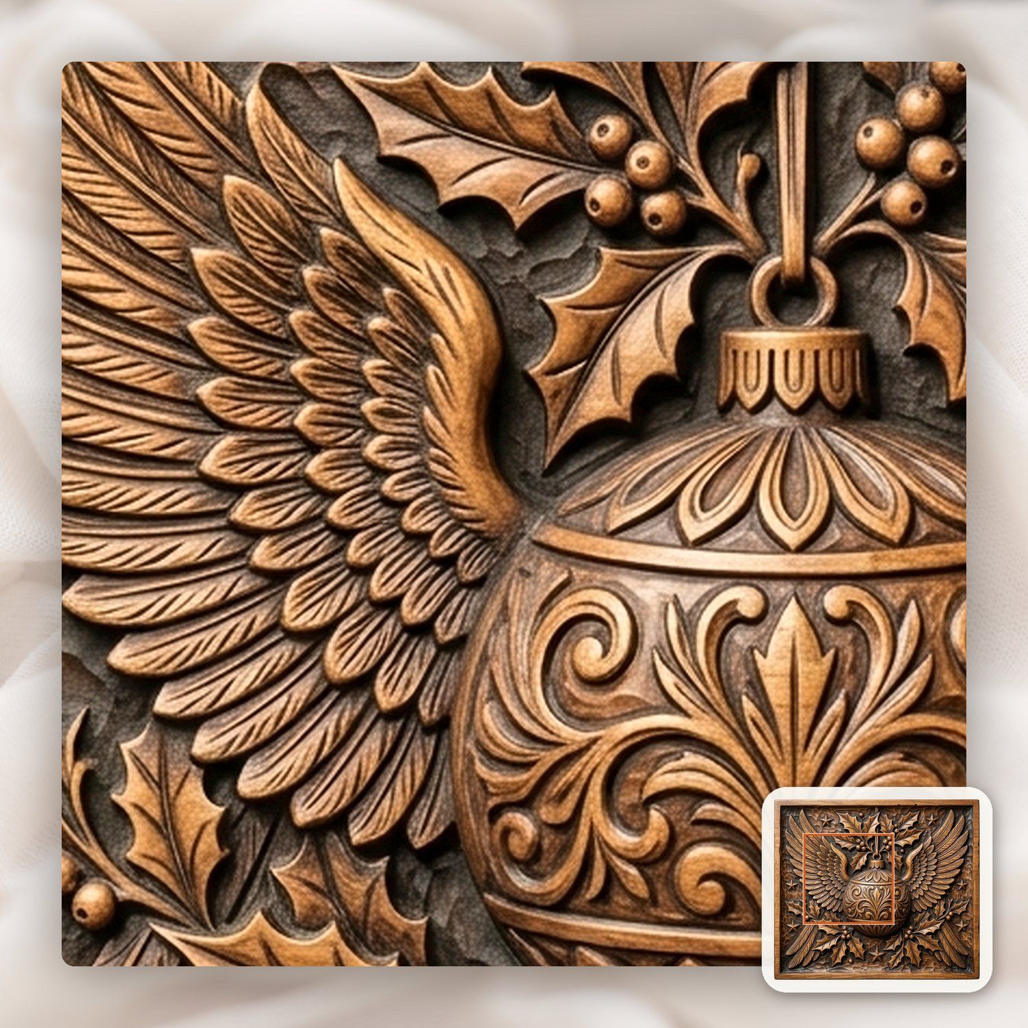Christmas Winged Ornament Bauble CNC Relief STL bas-relief STL — view 11