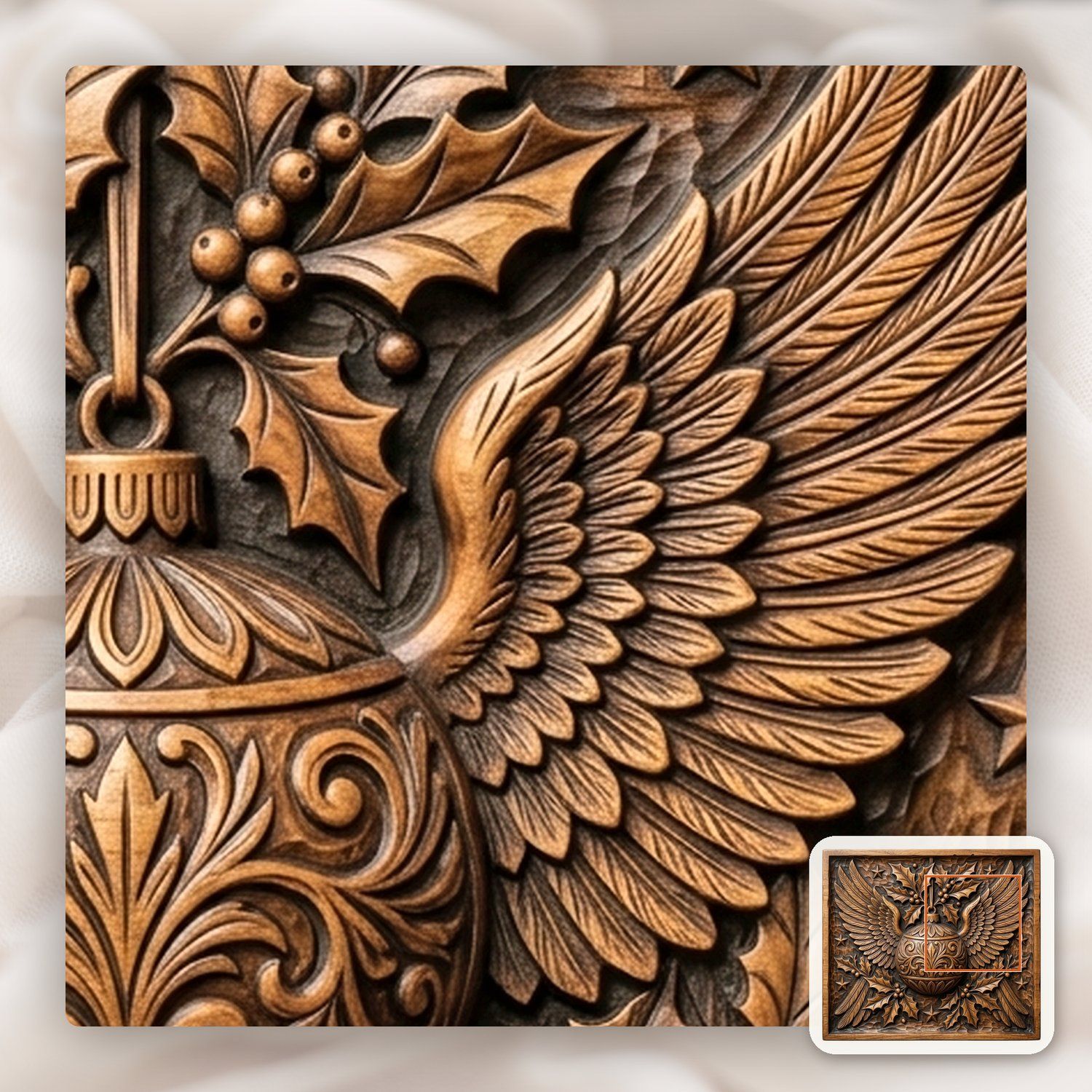 Christmas Winged Ornament Bauble CNC Relief STL bas-relief STL — view 12
