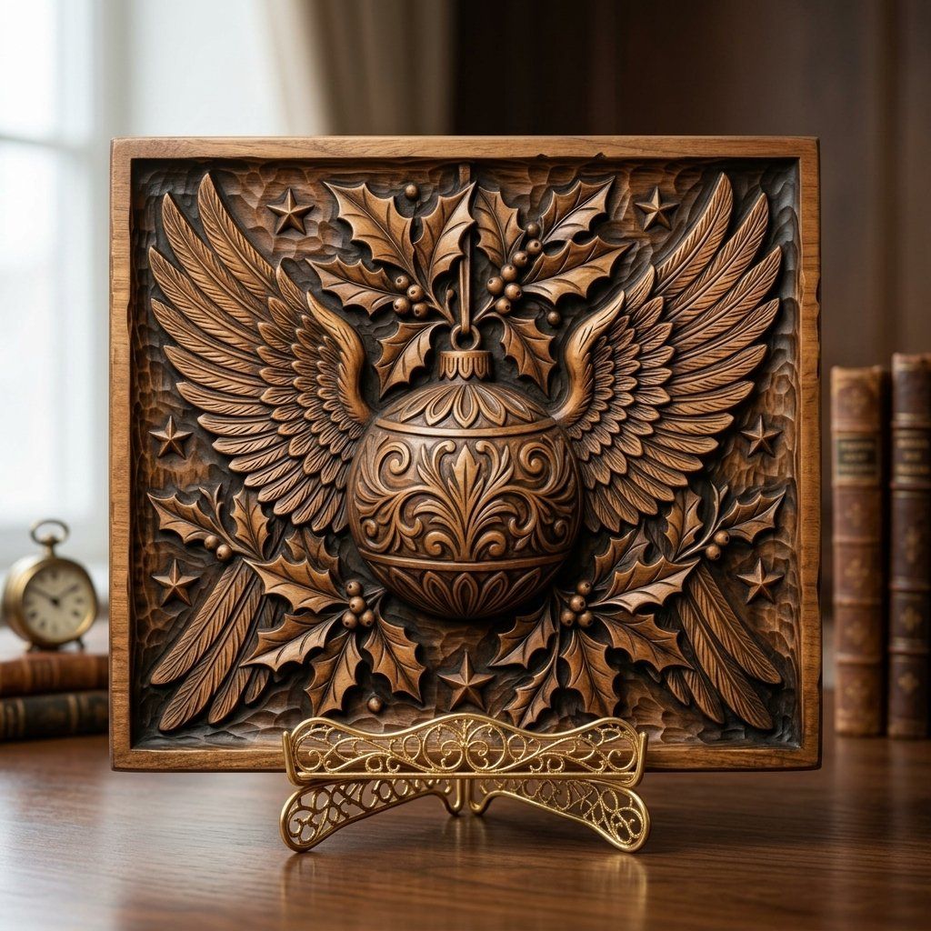 Christmas Winged Ornament Bauble CNC Relief STL bas-relief STL — view 3