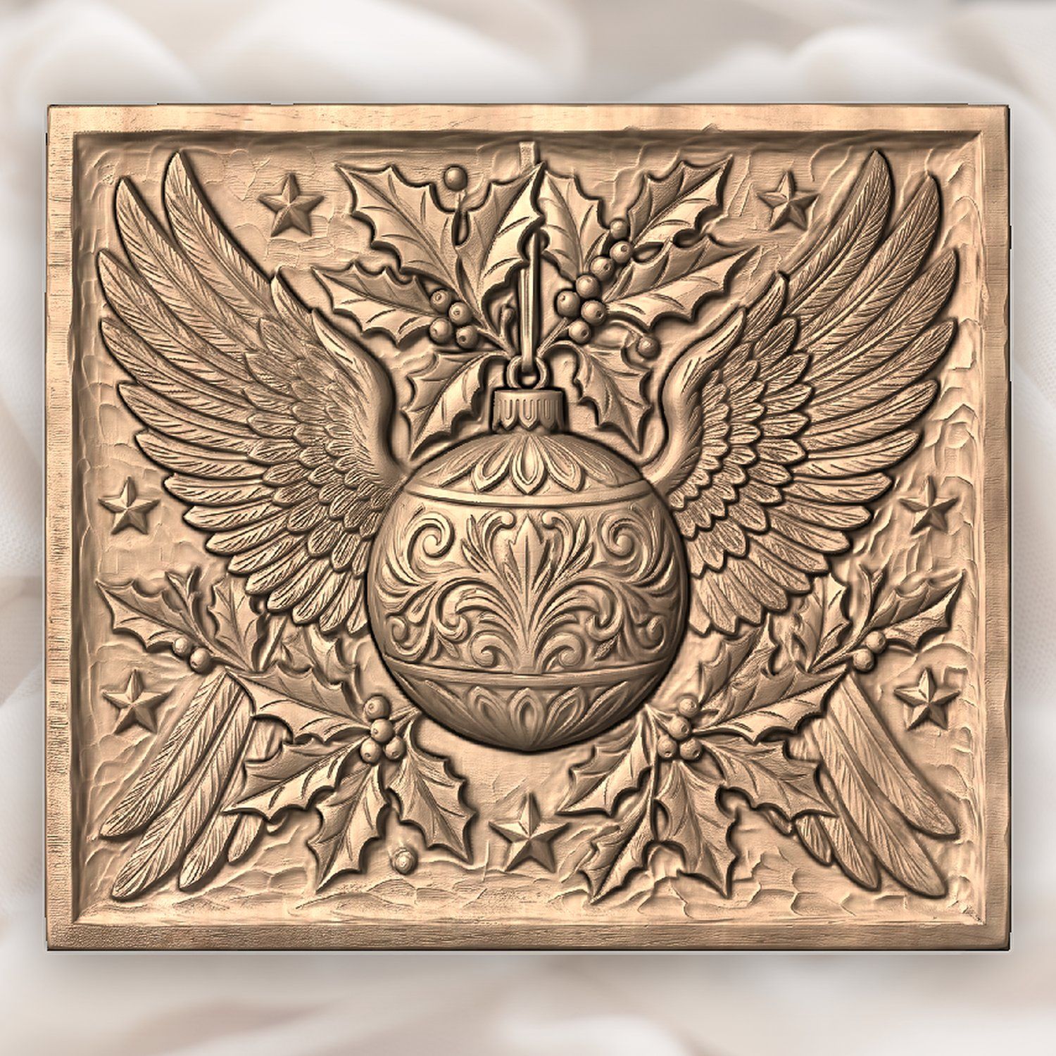 Christmas Winged Ornament Bauble CNC Relief STL bas-relief STL — view 4