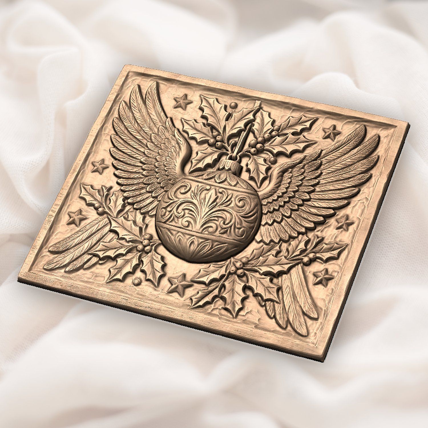 Christmas Winged Ornament Bauble CNC Relief STL bas-relief STL — view 5