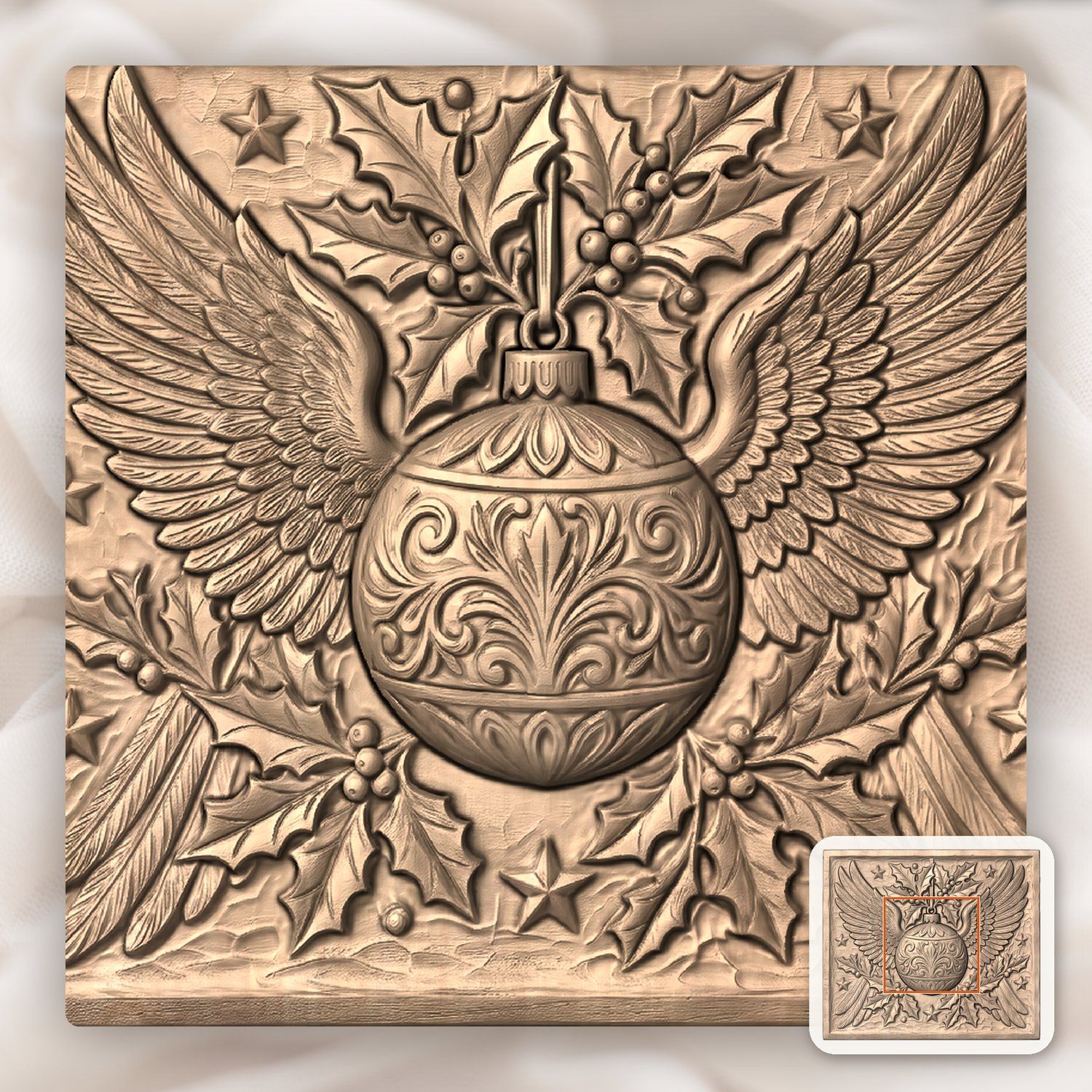 Christmas Winged Ornament Bauble CNC Relief STL bas-relief STL — view 6