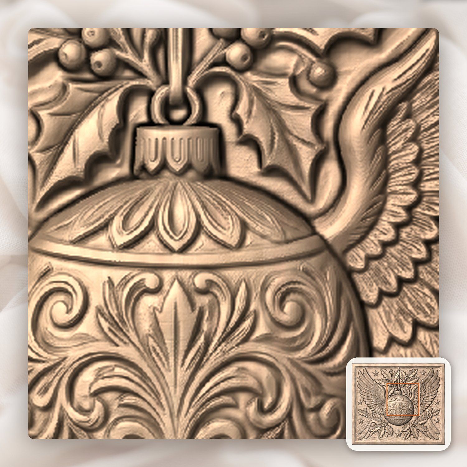Christmas Winged Ornament Bauble CNC Relief STL bas-relief STL — view 7