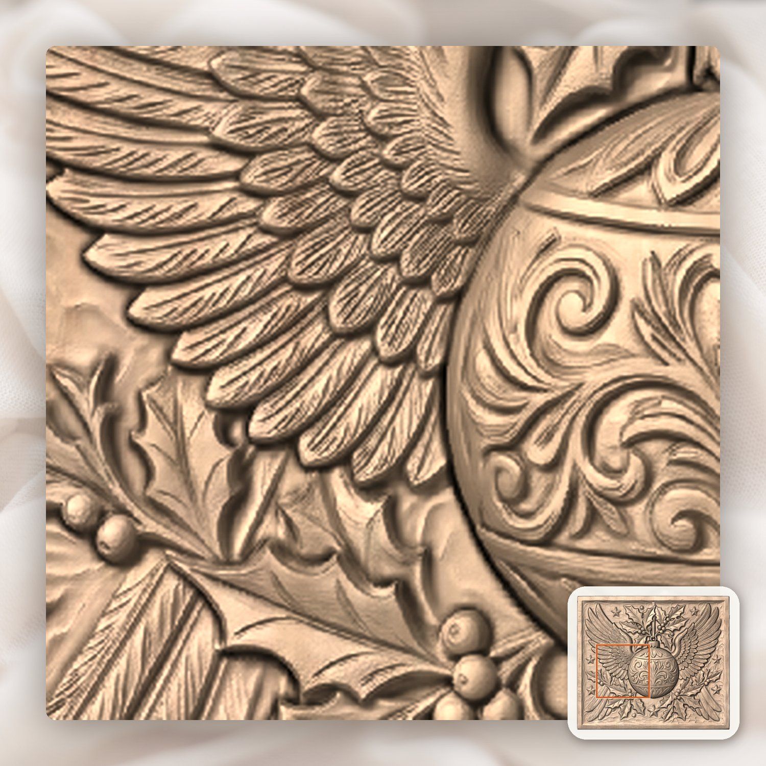 Christmas Winged Ornament Bauble CNC Relief STL bas-relief STL — view 8