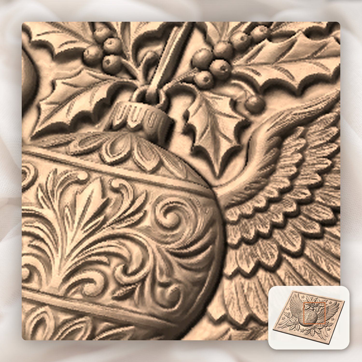 Christmas Winged Ornament Bauble CNC Relief STL bas-relief STL — view 9