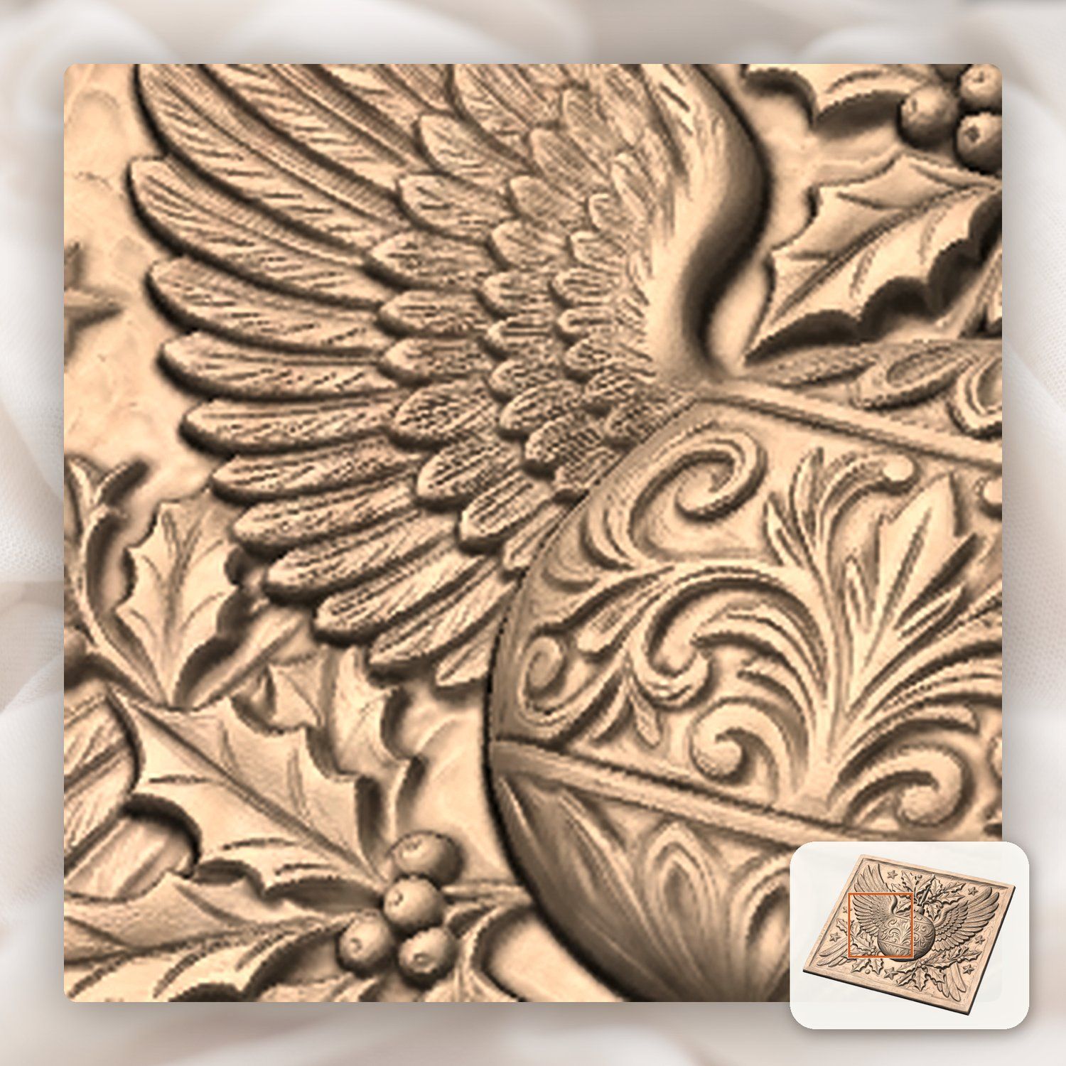 Christmas Winged Ornament Bauble CNC Relief STL bas-relief STL — view 10