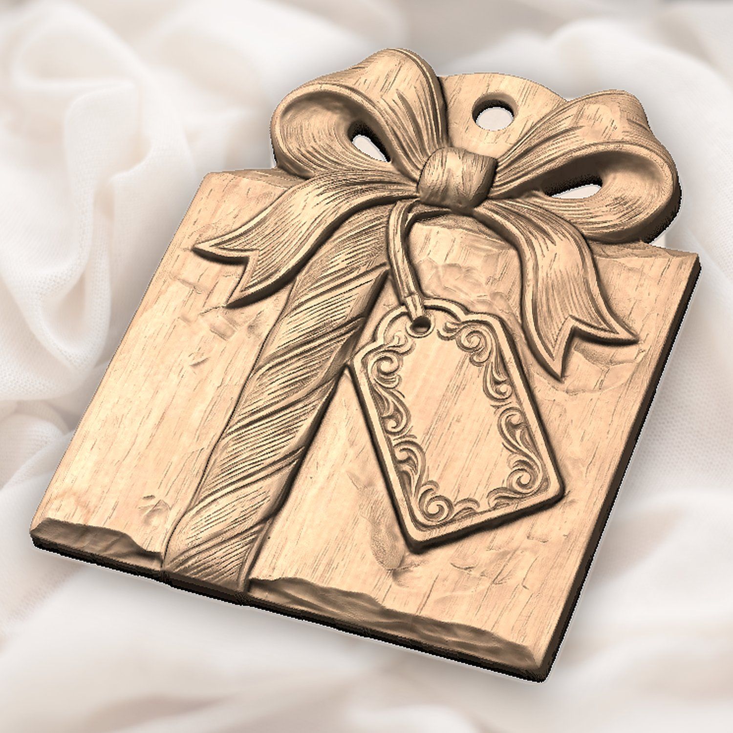Christmas Wrapped Gift Ornament CNC Relief STL bas-relief STL — view 6
