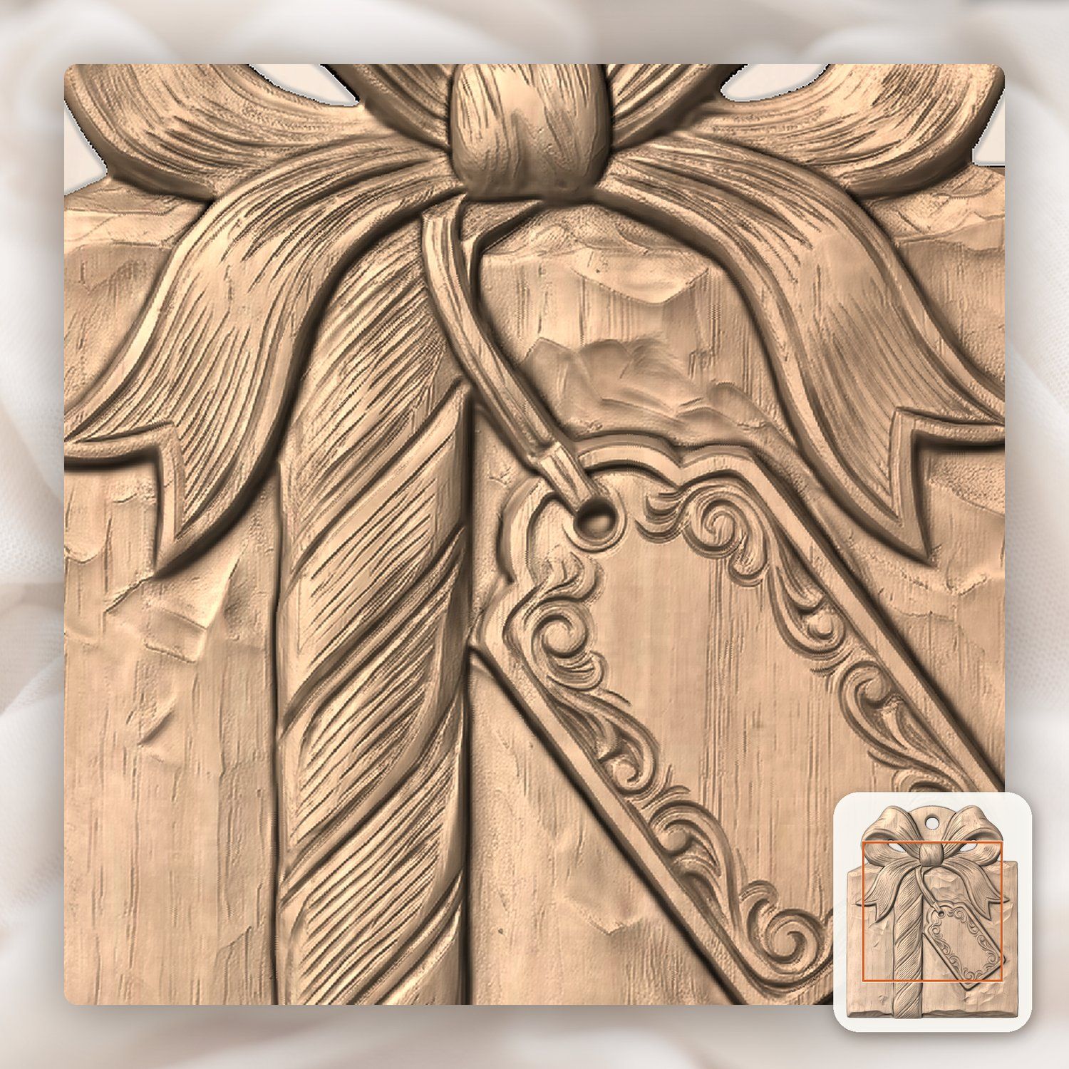 Christmas Wrapped Gift Ornament CNC Relief STL bas-relief STL — view 7