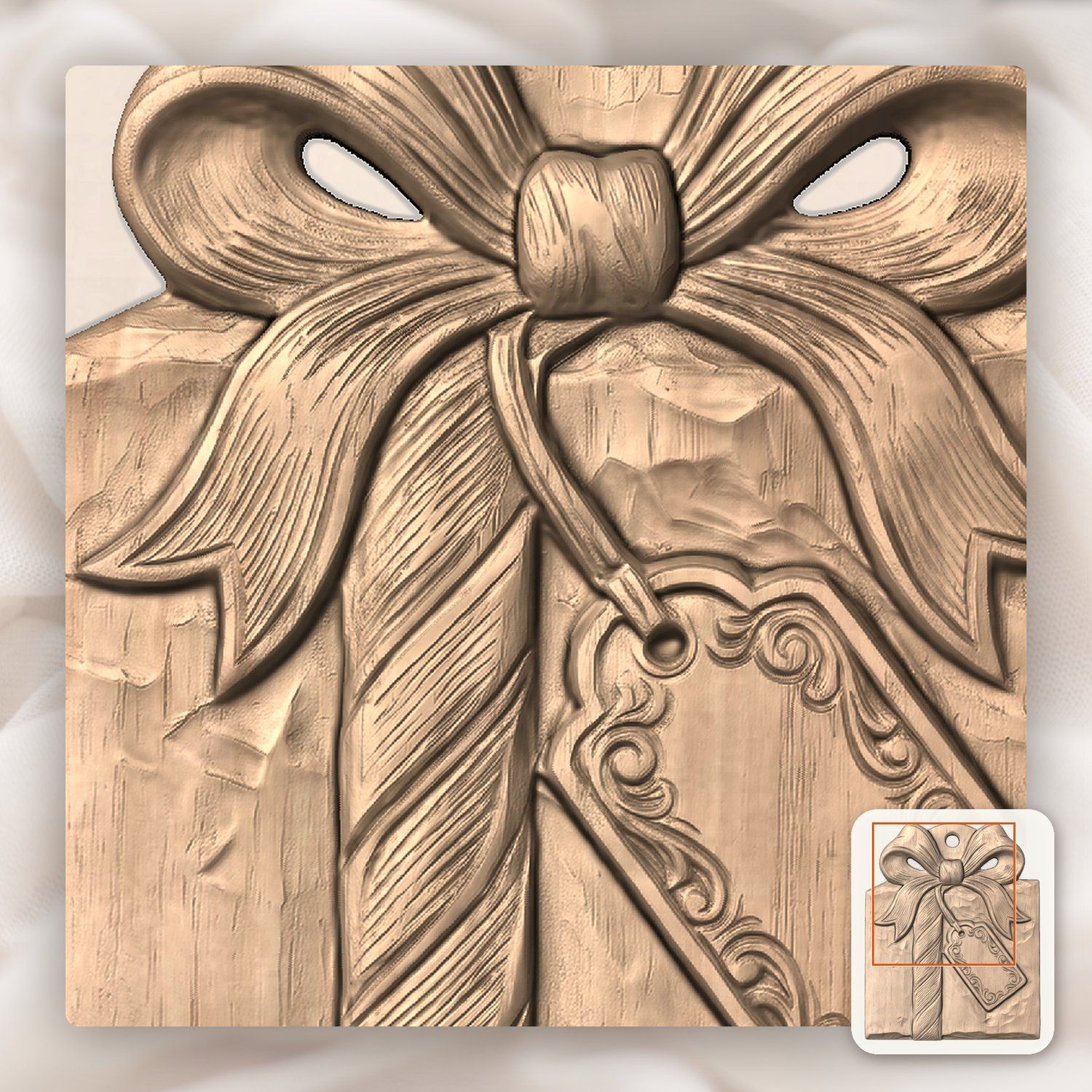 Christmas Wrapped Gift Ornament CNC Relief STL bas-relief STL — view 8