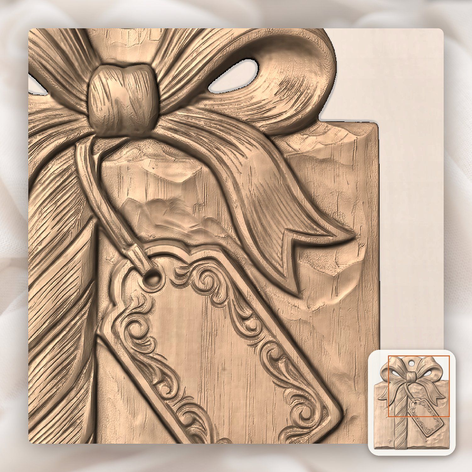 Christmas Wrapped Gift Ornament CNC Relief STL bas-relief STL — view 10