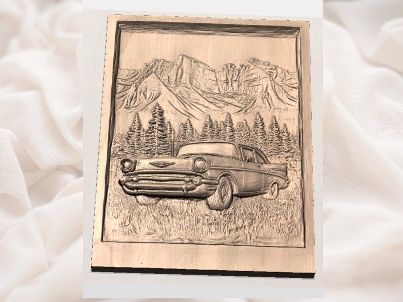 1957 Chevy Bel Air in the Mountains Bas-Relief STL bas-relief STL — view 2