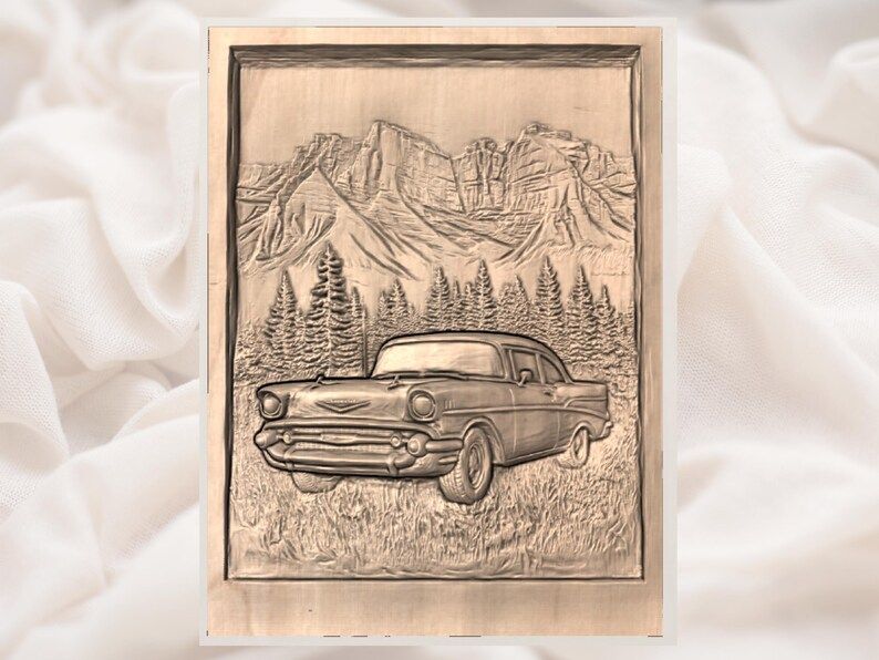 1957 Chevy Bel Air in the Mountains Bas-Relief STL bas-relief STL — view 3