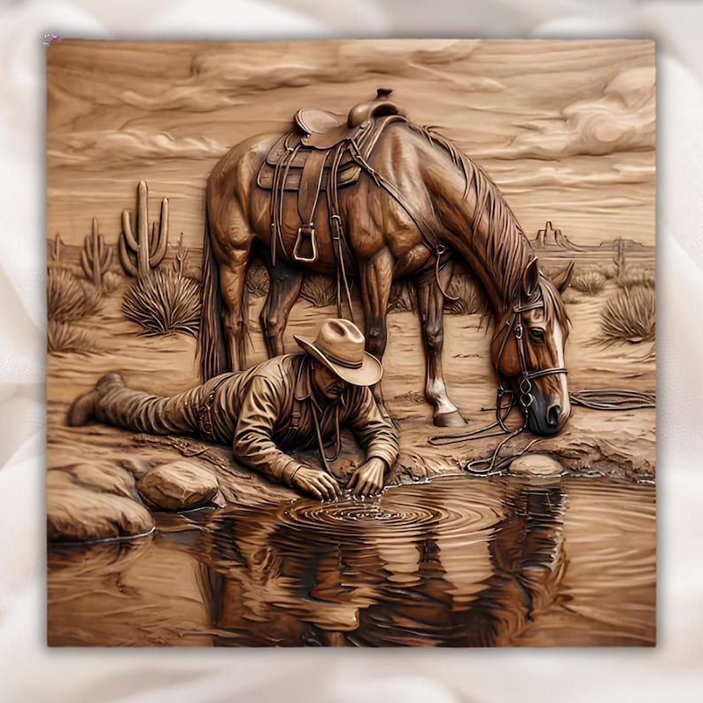 Cowboy & Horse 10-File STL Bundle for Western CNC Relief Carving bas-relief STL — view 3