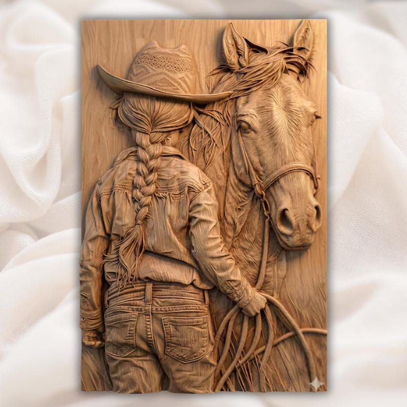 Cowboy & Horse 10-File STL Bundle for Western CNC Relief Carving bas-relief STL — view 5