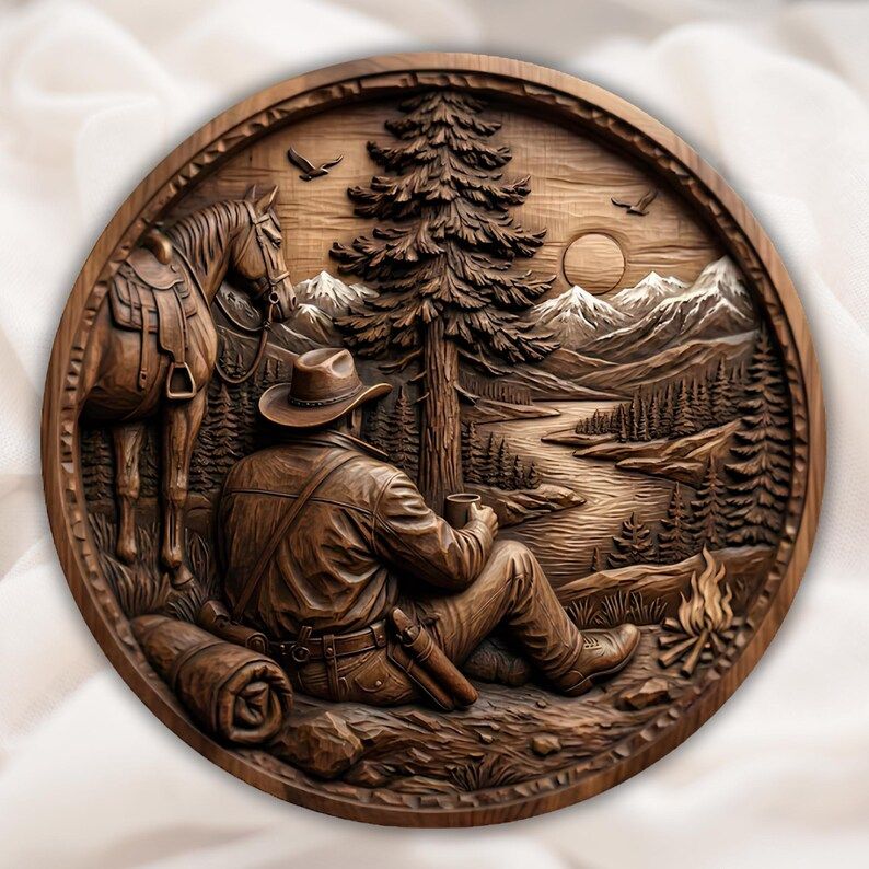 Cowboy & Horse 10-File STL Bundle for Western CNC Relief Carving bas-relief STL — view 6
