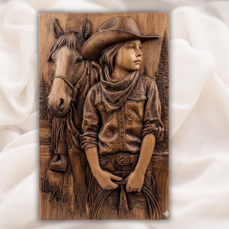 Cowboy & Horse 10-File STL Bundle for Western CNC Relief Carving bas-relief STL — view 9
