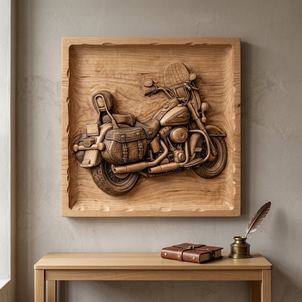 Classic Cruiser Motorcycle Wall Art Panel bas-relief STL — view 6