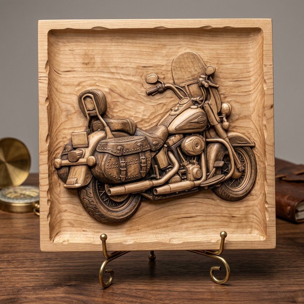Classic Cruiser Motorcycle Wall Art Panel bas-relief STL — view 7