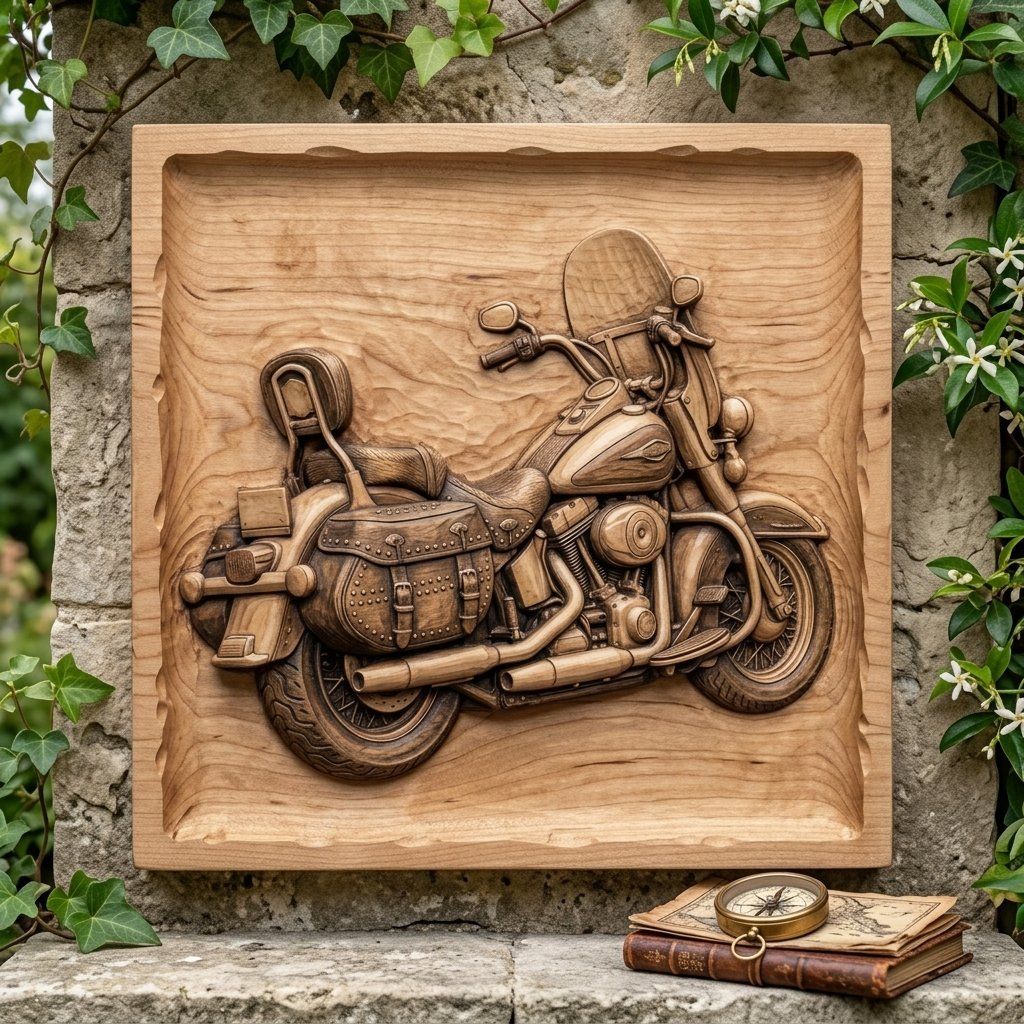 Classic Cruiser Motorcycle Wall Art Panel bas-relief STL — view 8