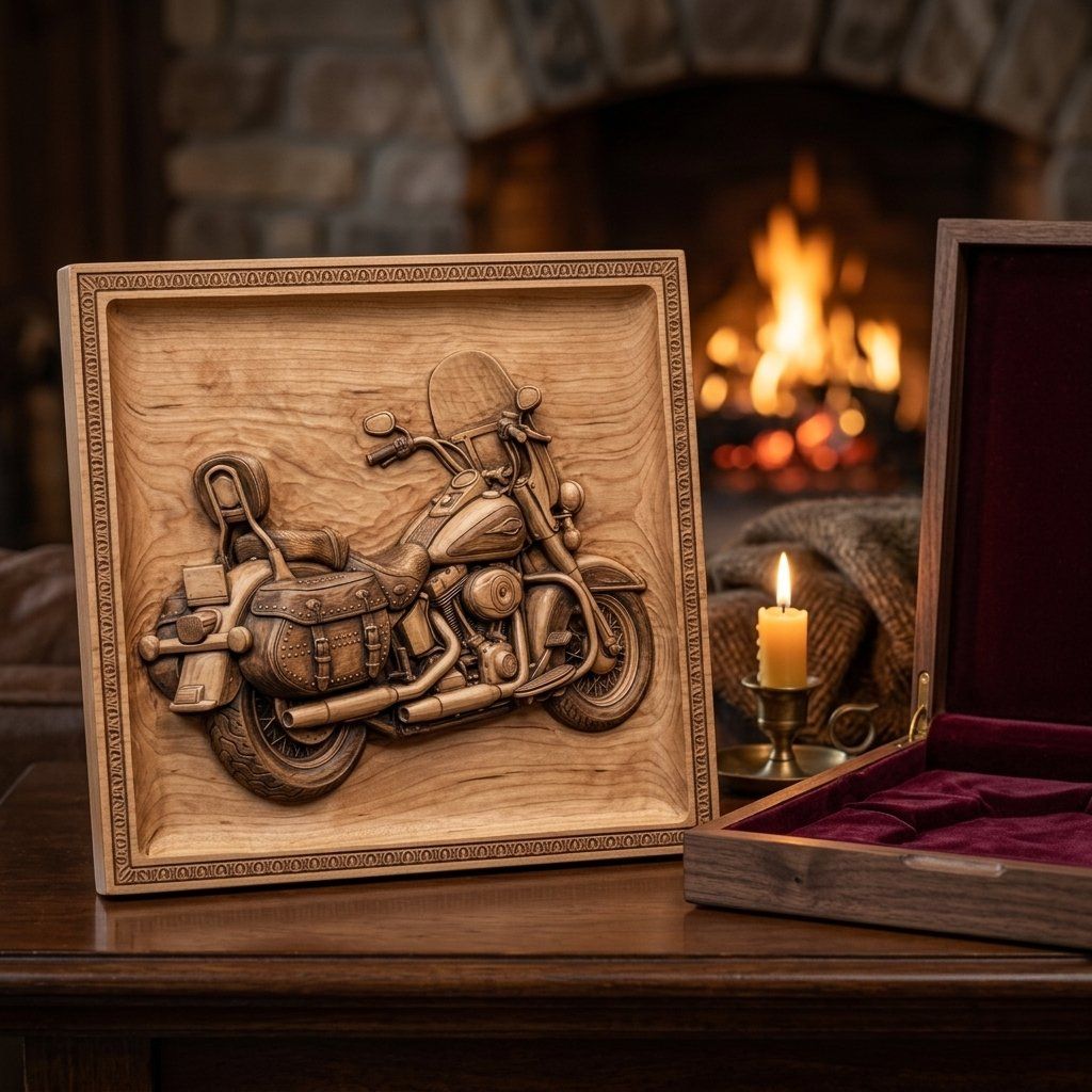 Classic Cruiser Motorcycle Wall Art Panel bas-relief STL — view 9