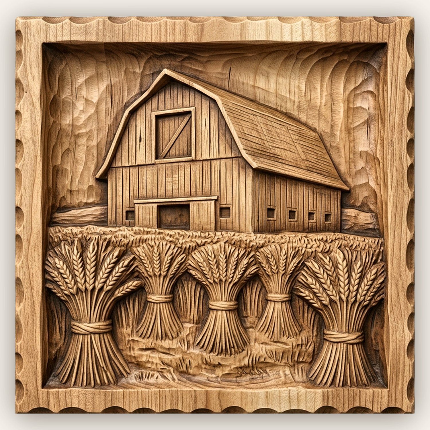 Classic Gambrel Barn and Wheat Harvest CNC Relief STL bas-relief STL design