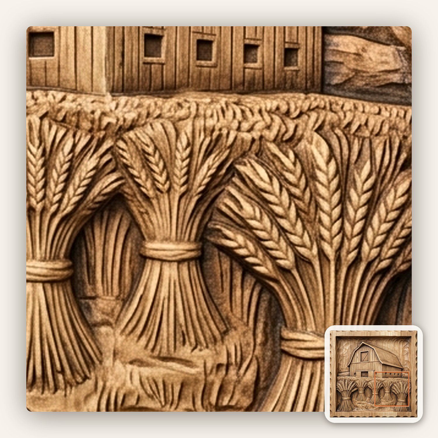 Classic Gambrel Barn and Wheat Harvest CNC Relief STL bas-relief STL — view 10