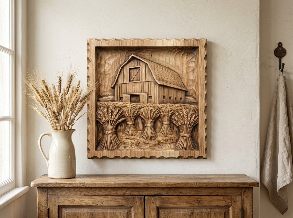 Classic Gambrel Barn and Wheat Harvest CNC Relief STL bas-relief STL — view 11