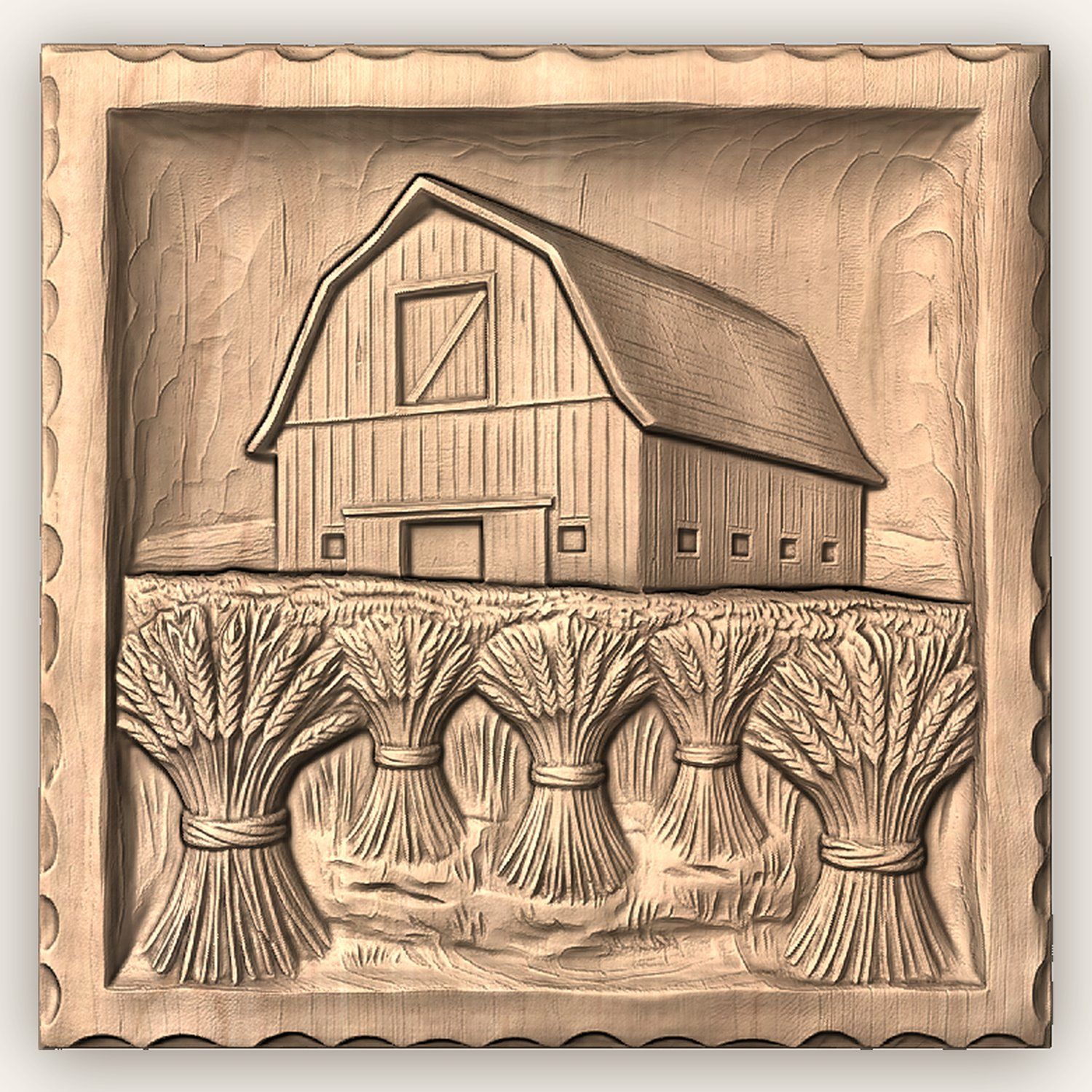 Classic Gambrel Barn and Wheat Harvest CNC Relief STL bas-relief STL — view 3