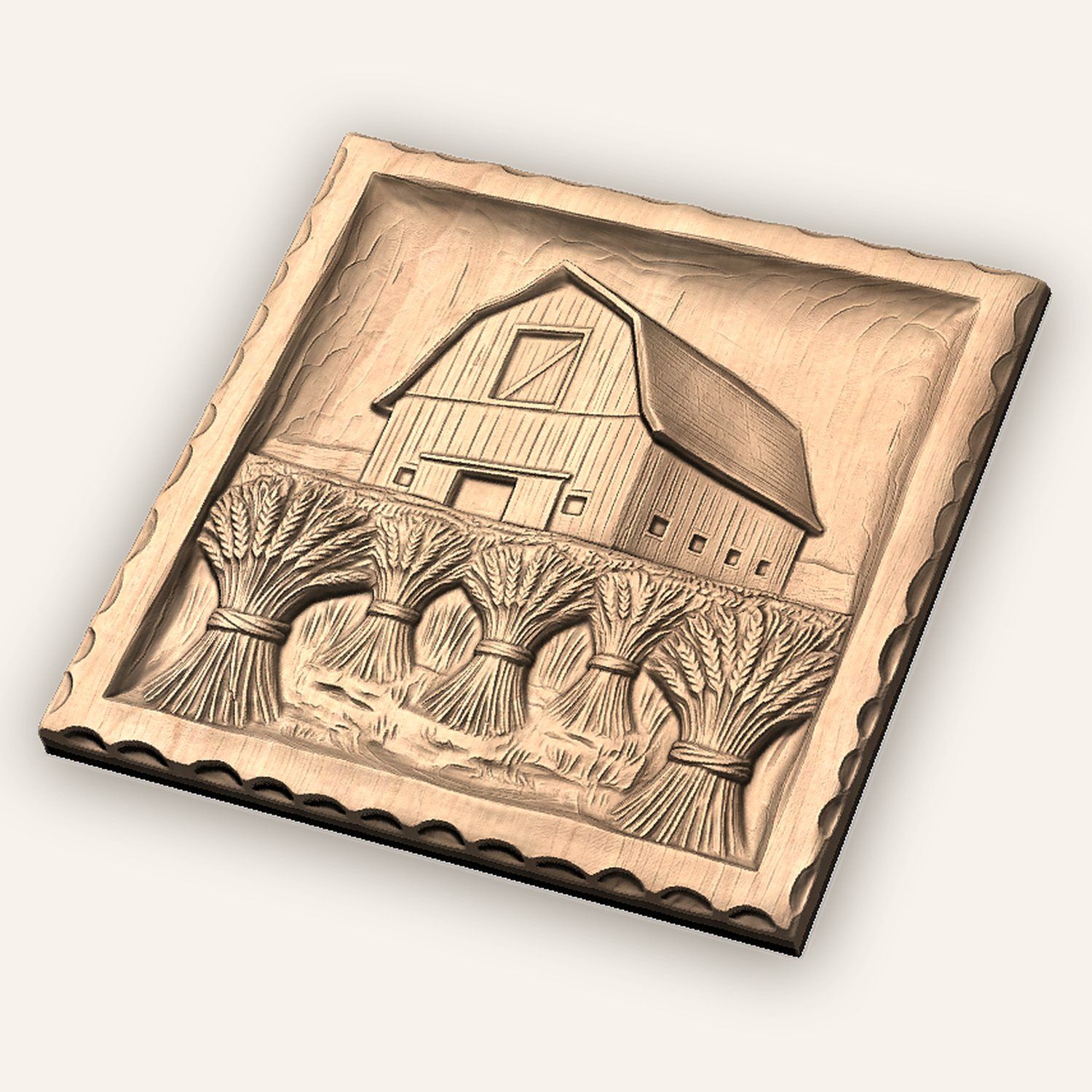 Classic Gambrel Barn and Wheat Harvest CNC Relief STL bas-relief STL — view 4