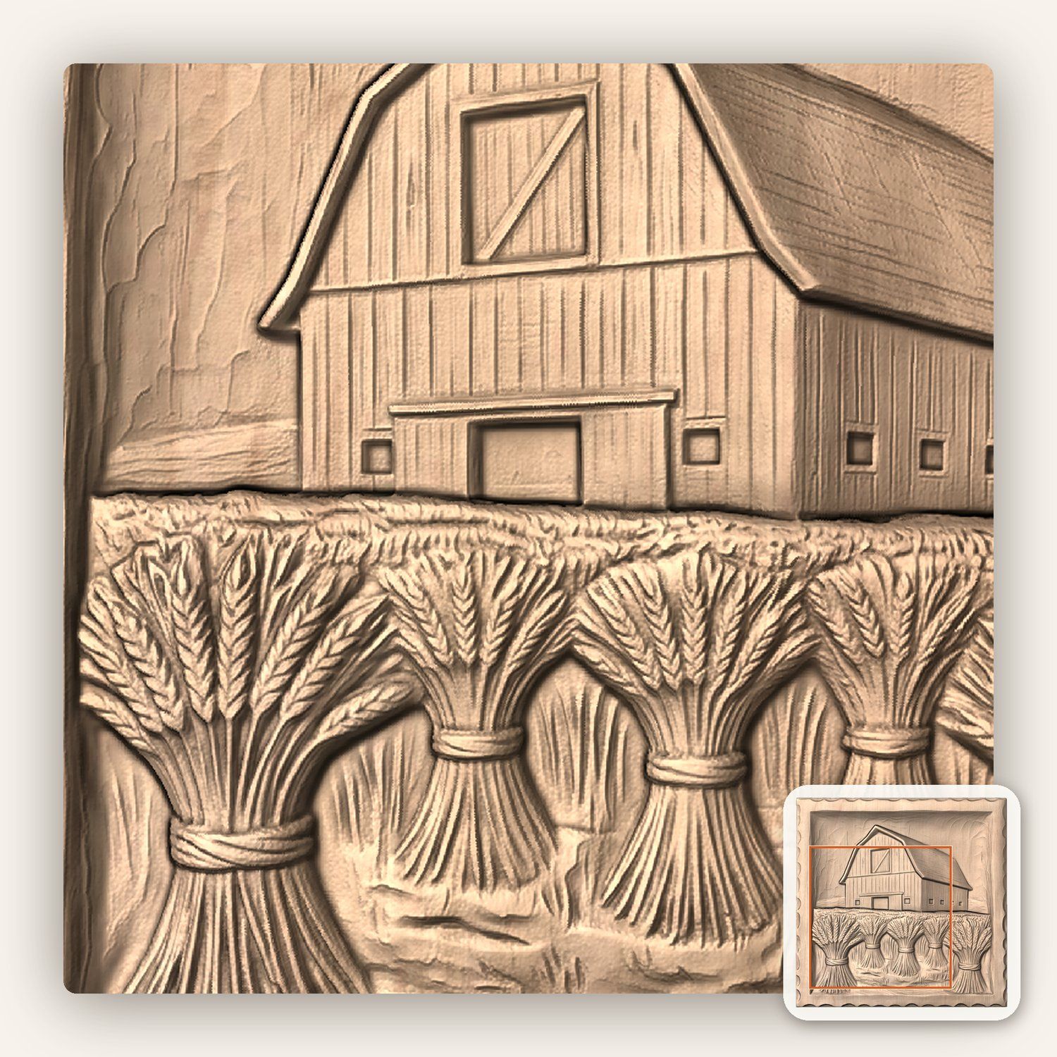 Classic Gambrel Barn and Wheat Harvest CNC Relief STL bas-relief STL — view 5