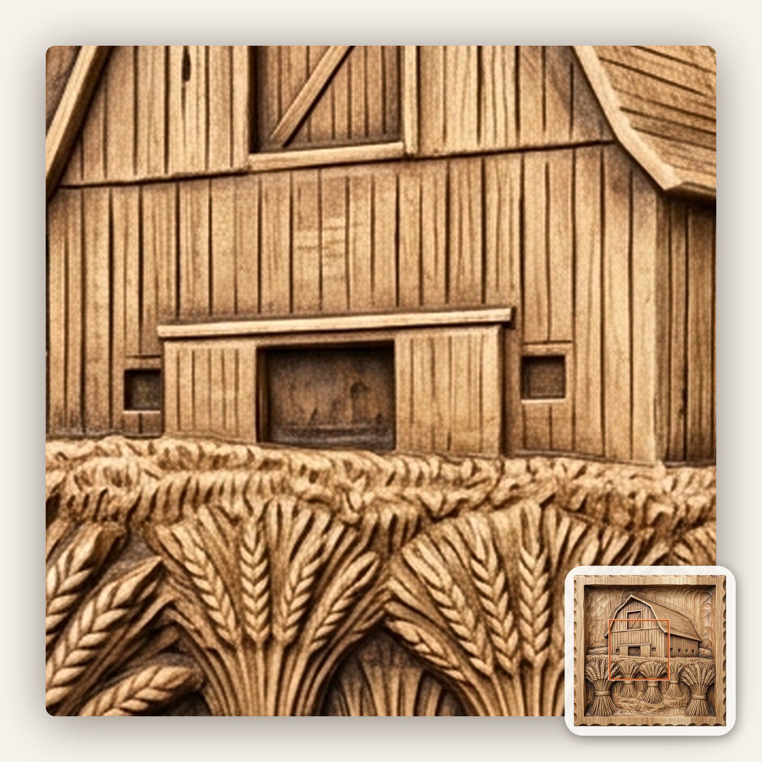 Classic Gambrel Barn and Wheat Harvest CNC Relief STL bas-relief STL — view 9