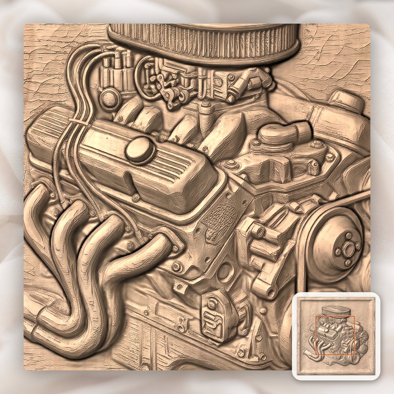 Classic V8 Engine Hot Rod CNC Relief STL bas-relief STL — view 6