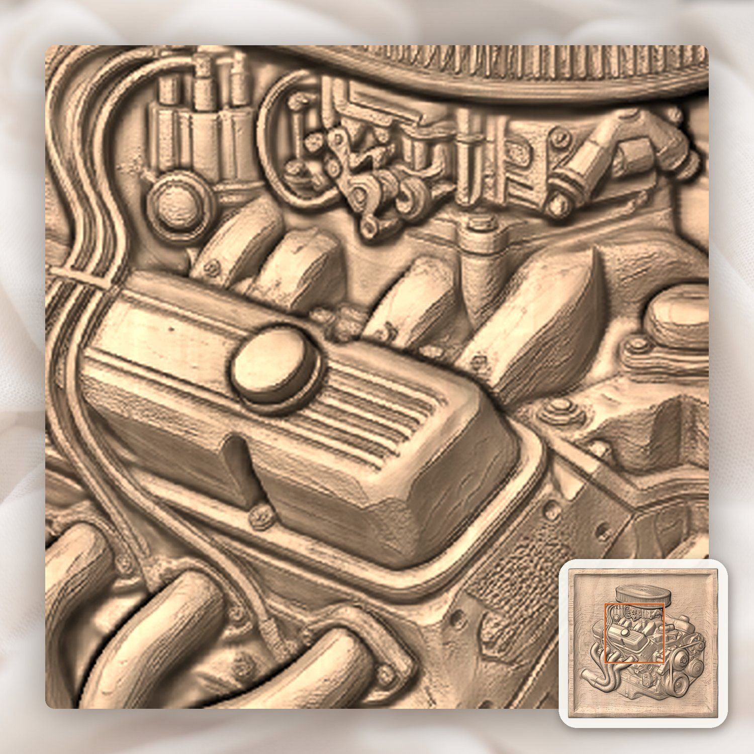 Classic V8 Engine Hot Rod CNC Relief STL bas-relief STL — view 7