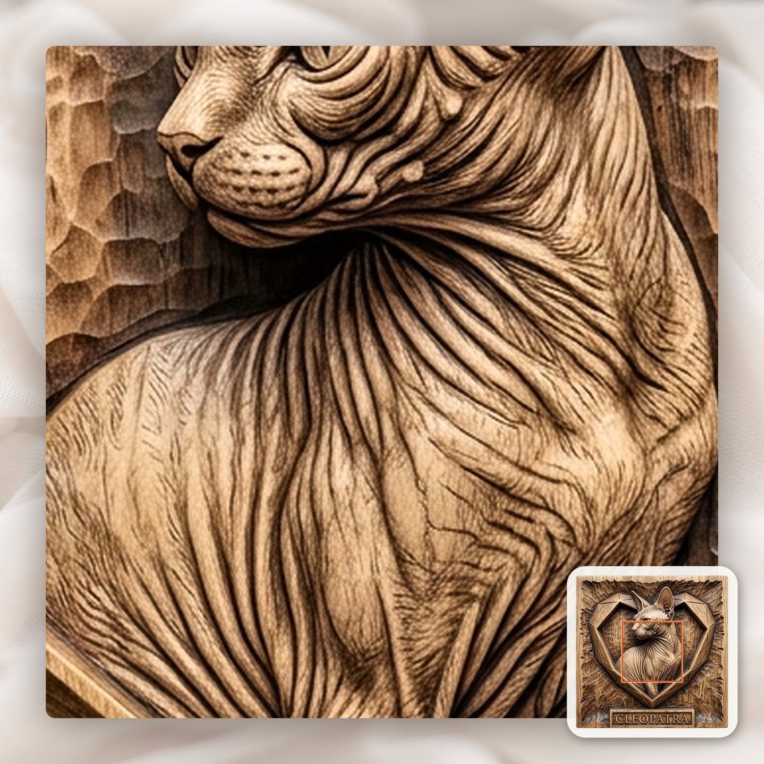 Cleopatra Sphynx Cat Heart Portrait CNC Relief STL bas-relief STL — view 10