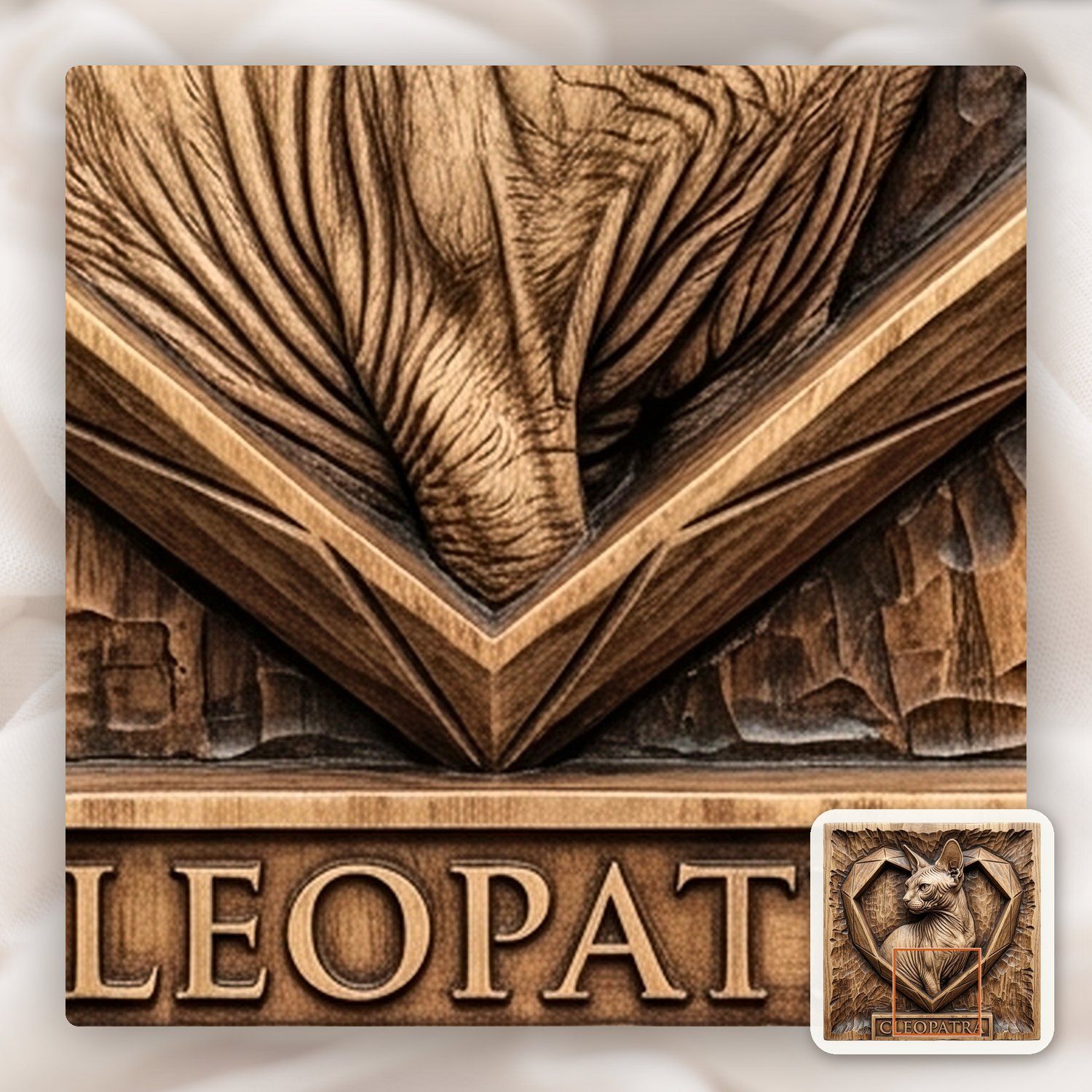 Cleopatra Sphynx Cat Heart Portrait CNC Relief STL bas-relief STL — view 11