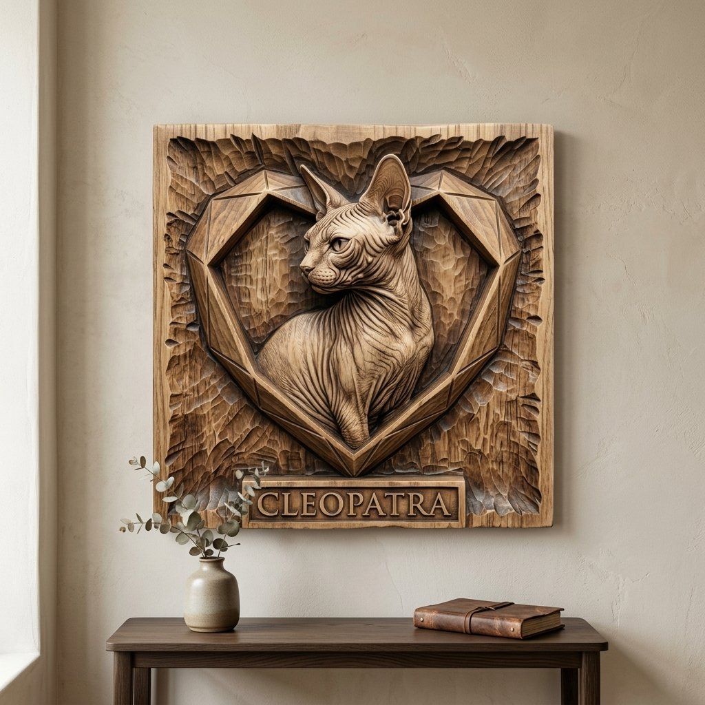 Cleopatra Sphynx Cat Heart Portrait CNC Relief STL bas-relief STL — view 13