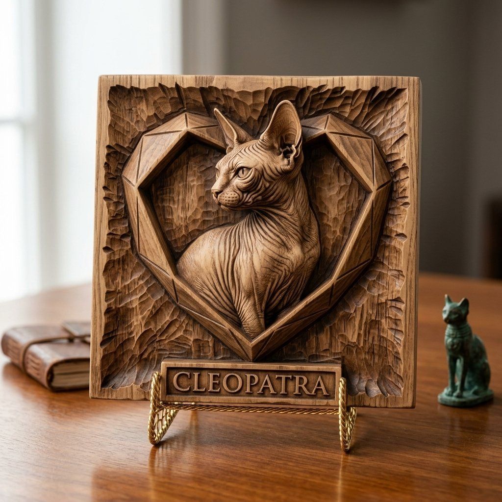Cleopatra Sphynx Cat Heart Portrait CNC Relief STL bas-relief STL — view 14