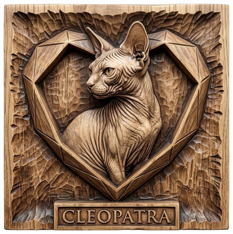 Cleopatra Sphynx Cat Heart Portrait CNC Relief STL bas-relief STL — view 2