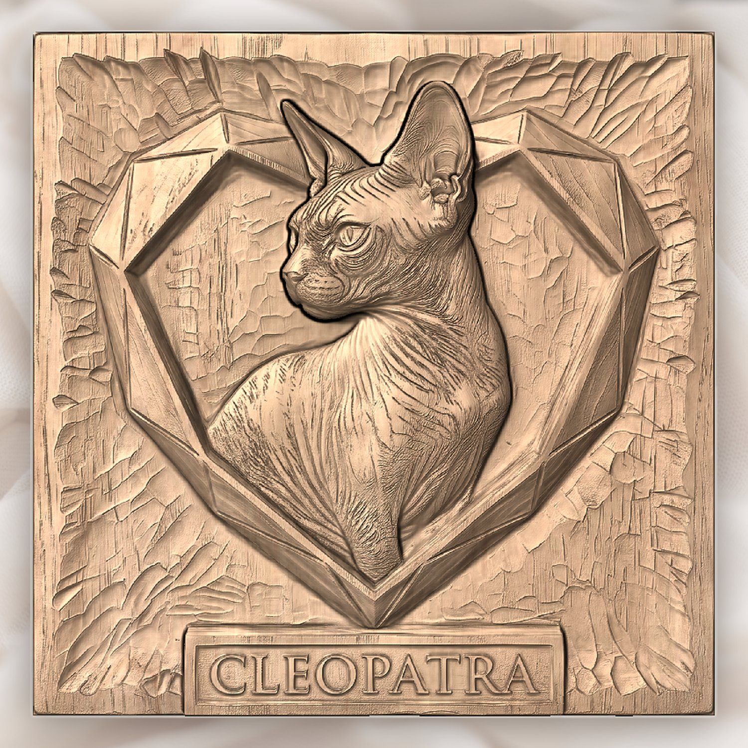 Cleopatra Sphynx Cat Heart Portrait CNC Relief STL bas-relief STL — view 3