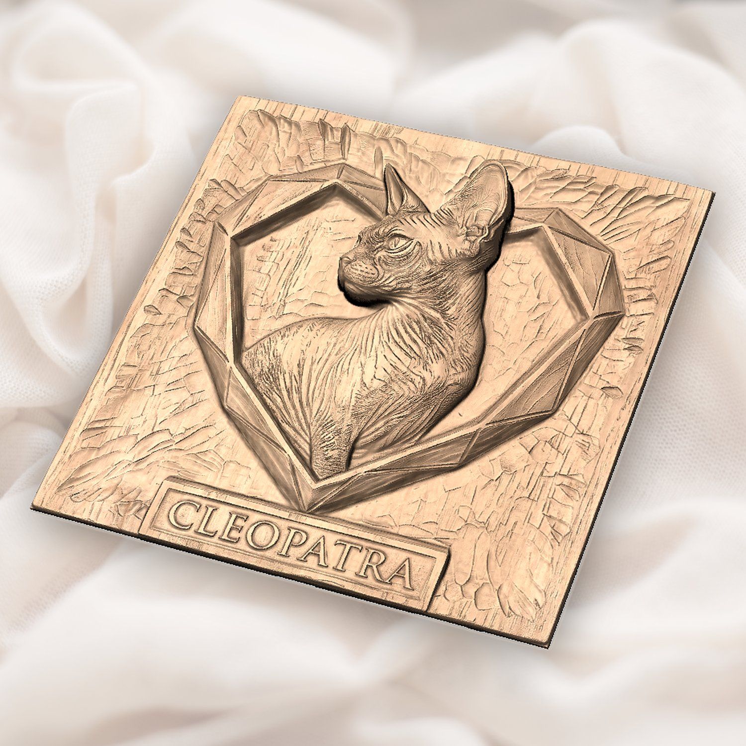Cleopatra Sphynx Cat Heart Portrait CNC Relief STL bas-relief STL — view 4