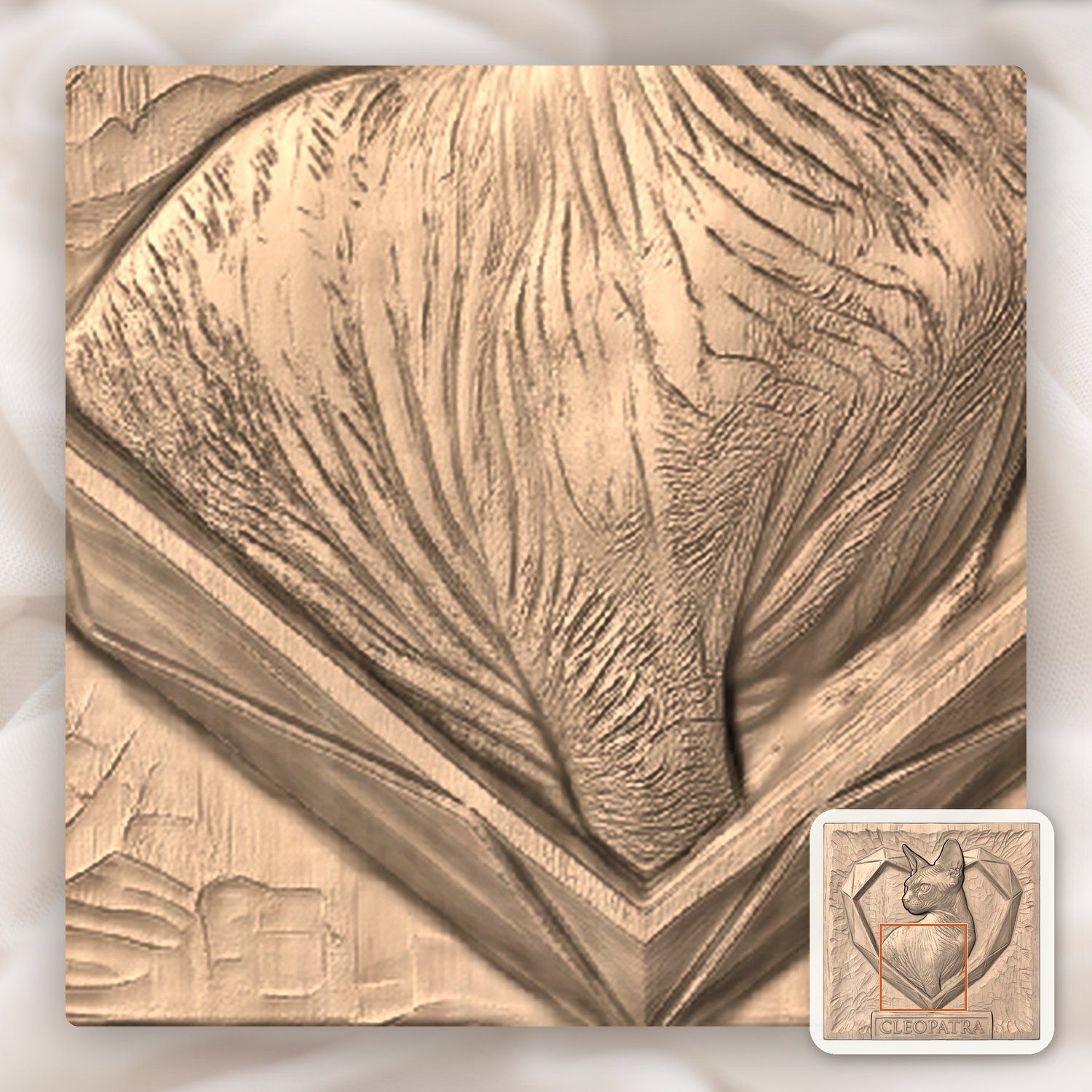 Cleopatra Sphynx Cat Heart Portrait CNC Relief STL bas-relief STL — view 7