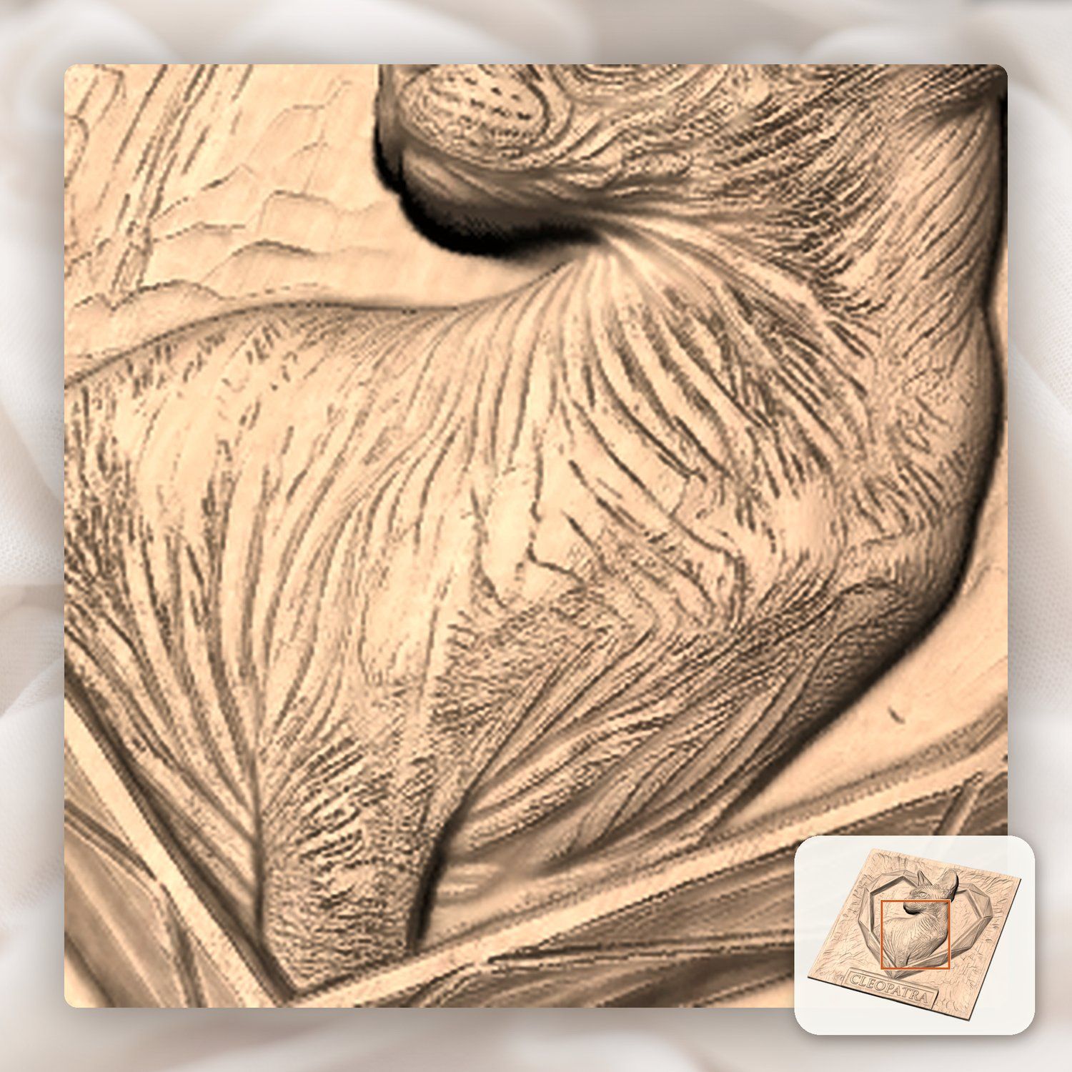 Cleopatra Sphynx Cat Heart Portrait CNC Relief STL bas-relief STL — view 8