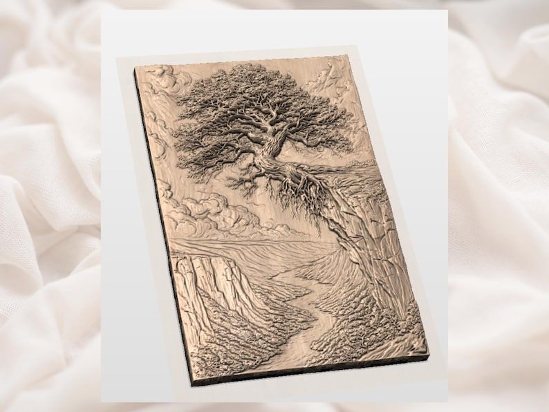 Windswept Cliff Tree Over Canyon Valley Bas-Relief STL bas-relief STL — view 3