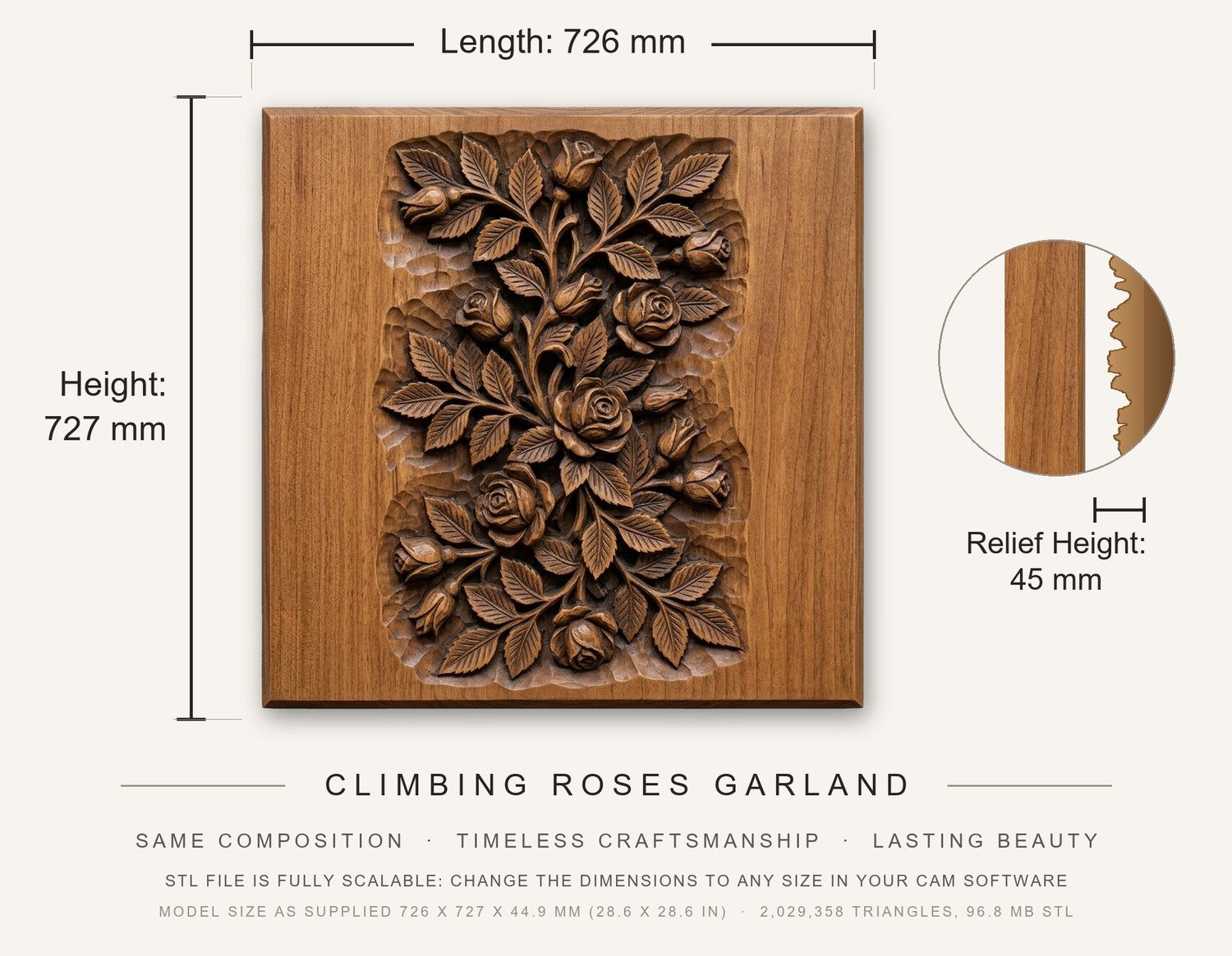 Climbing Roses Garland CNC Relief STL bas-relief STL — view 3