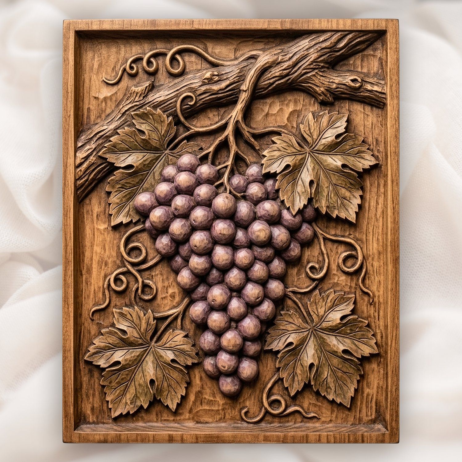 Cluster of Grapes Hanging Vine CNC Relief STL bas-relief STL design