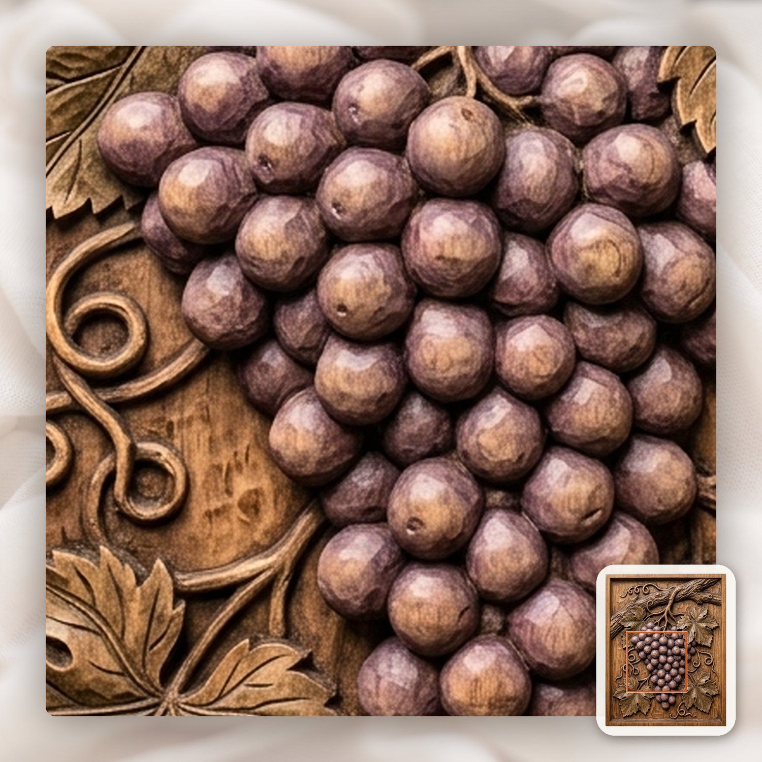 Cluster of Grapes Hanging Vine CNC Relief STL bas-relief STL — view 10