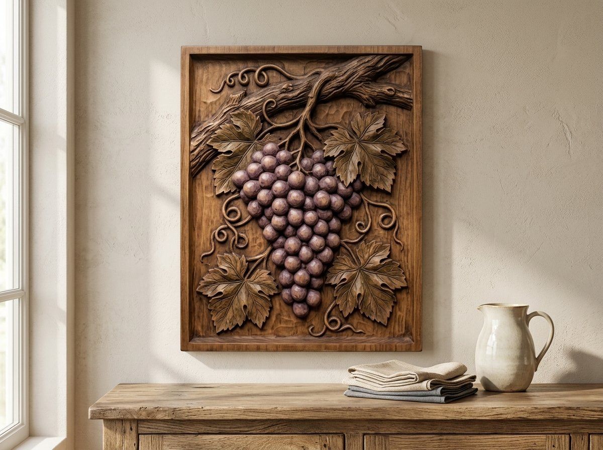 Cluster of Grapes Hanging Vine CNC Relief STL bas-relief STL — view 13