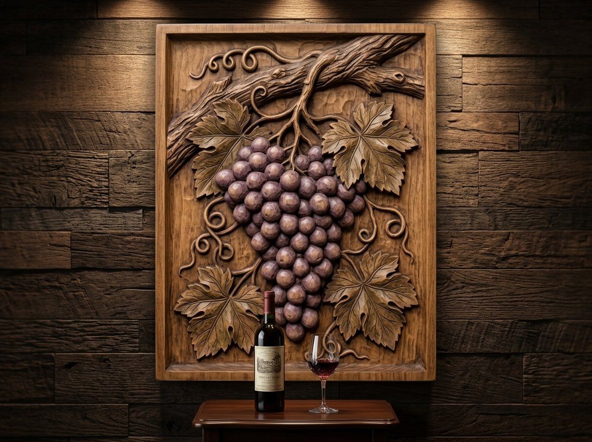 Cluster of Grapes Hanging Vine CNC Relief STL bas-relief STL — view 14