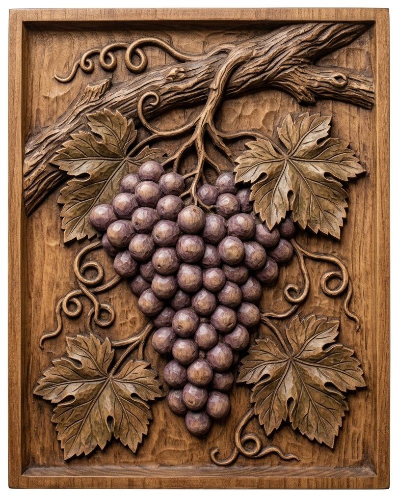Cluster of Grapes Hanging Vine CNC Relief STL bas-relief STL — view 2