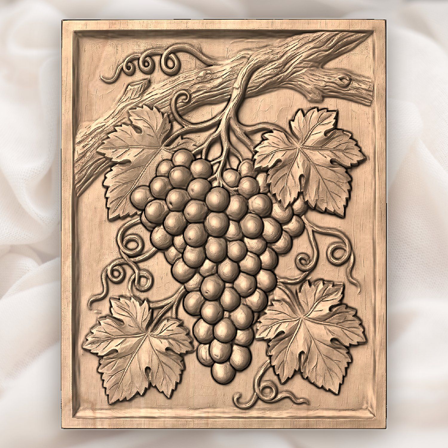 Cluster of Grapes Hanging Vine CNC Relief STL bas-relief STL — view 3